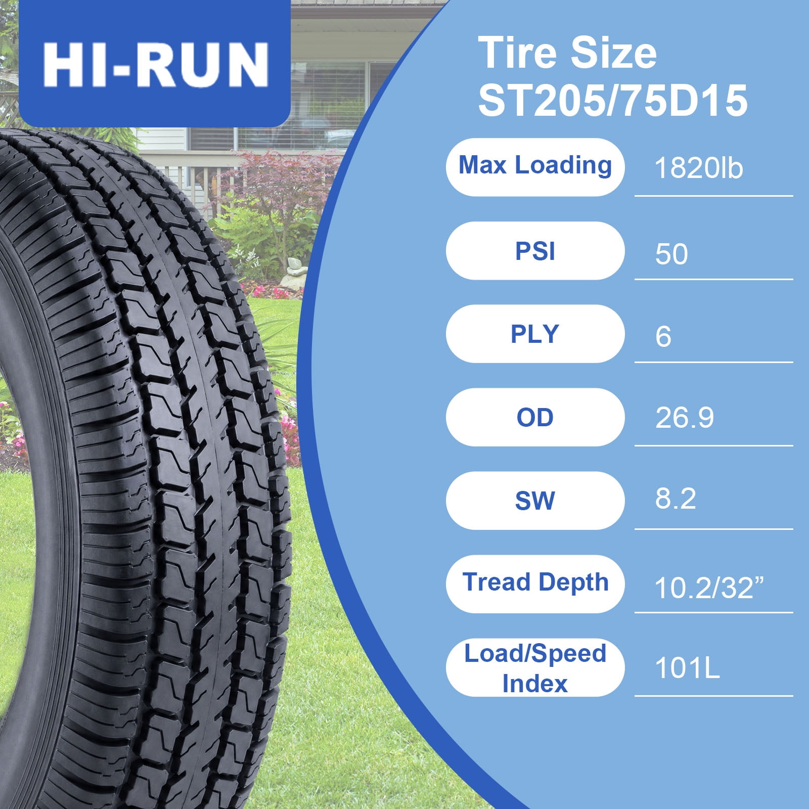 Hi-Run H180 ST205/75D15 6PR C 101L Heavy-Duty Trailer Tire