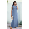 thumbnail image 5 of 2025 Women Summer Round Neck Casual Loose Split Wrinkle-Free Long Maxi Vacation Dress with Pockets, 5 of 9