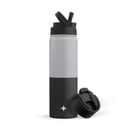 JoyJolt Triple Insulated Water Bottle with Flip Lid & Sport Straw Lid - 22 oz - Grey/Black