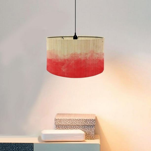 Sombra de lámpara de bambú, vintage, clip boho en la luz de Cubierta de lámpara de lámpara E27 para la lámpara de mesa Light Pendse Light Gradiente rojo