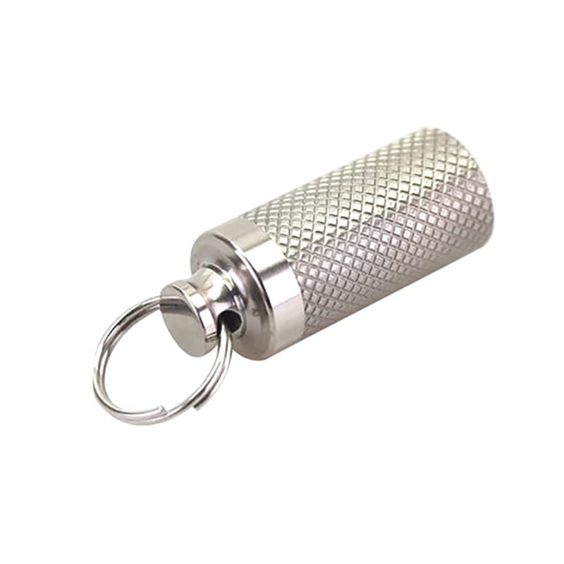 2pcs Titanium Travel Mini Pill Case Box Capsule Bottles w/ Key Ring Holder 