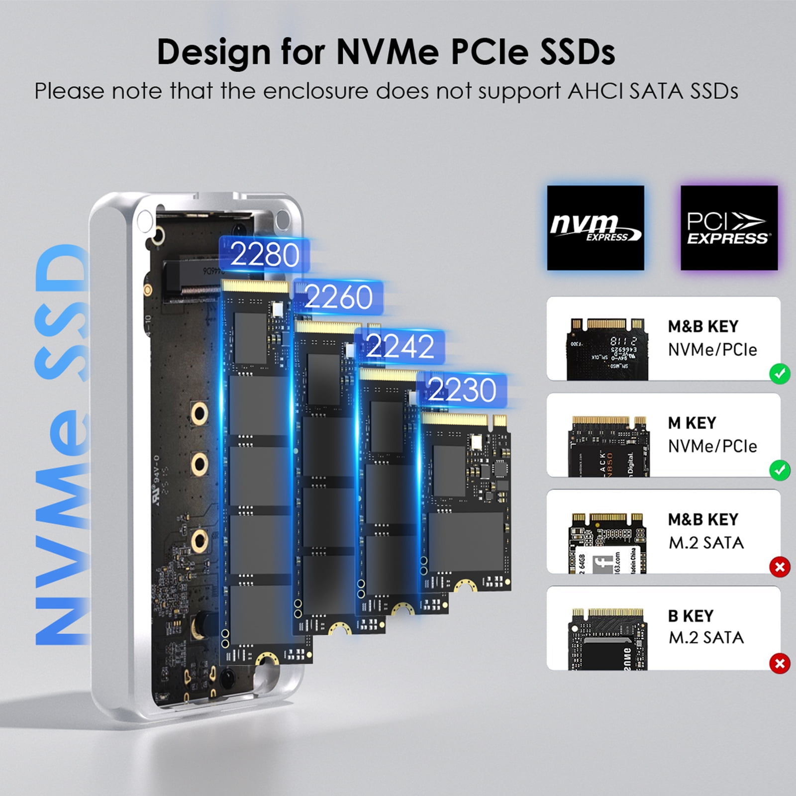 WAVLINK USB SSD Enclosure 40Gbps USB4 PCIe NVMe SSD Enclosure, for 2230/2242/2260/2280 B+M/M-Key PCIe SSD, SSD Case Compatible with MacBook/Mac Mini M4/M3/M2/M1