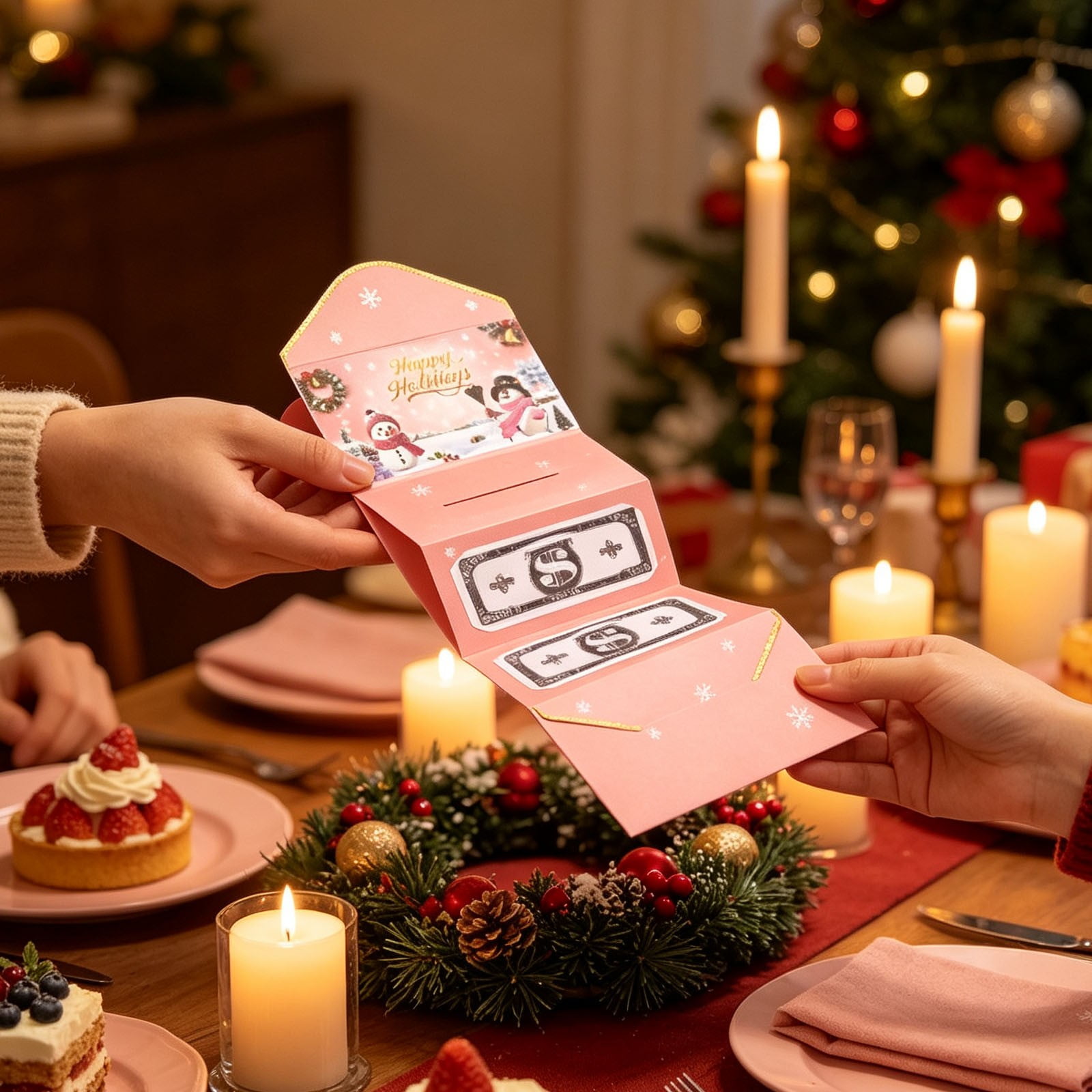 Christmas Expandable Money Foldable Pull Out Cash Gift Holiday Surprise Money Greeting Card for Christmas Gift Giving Paper