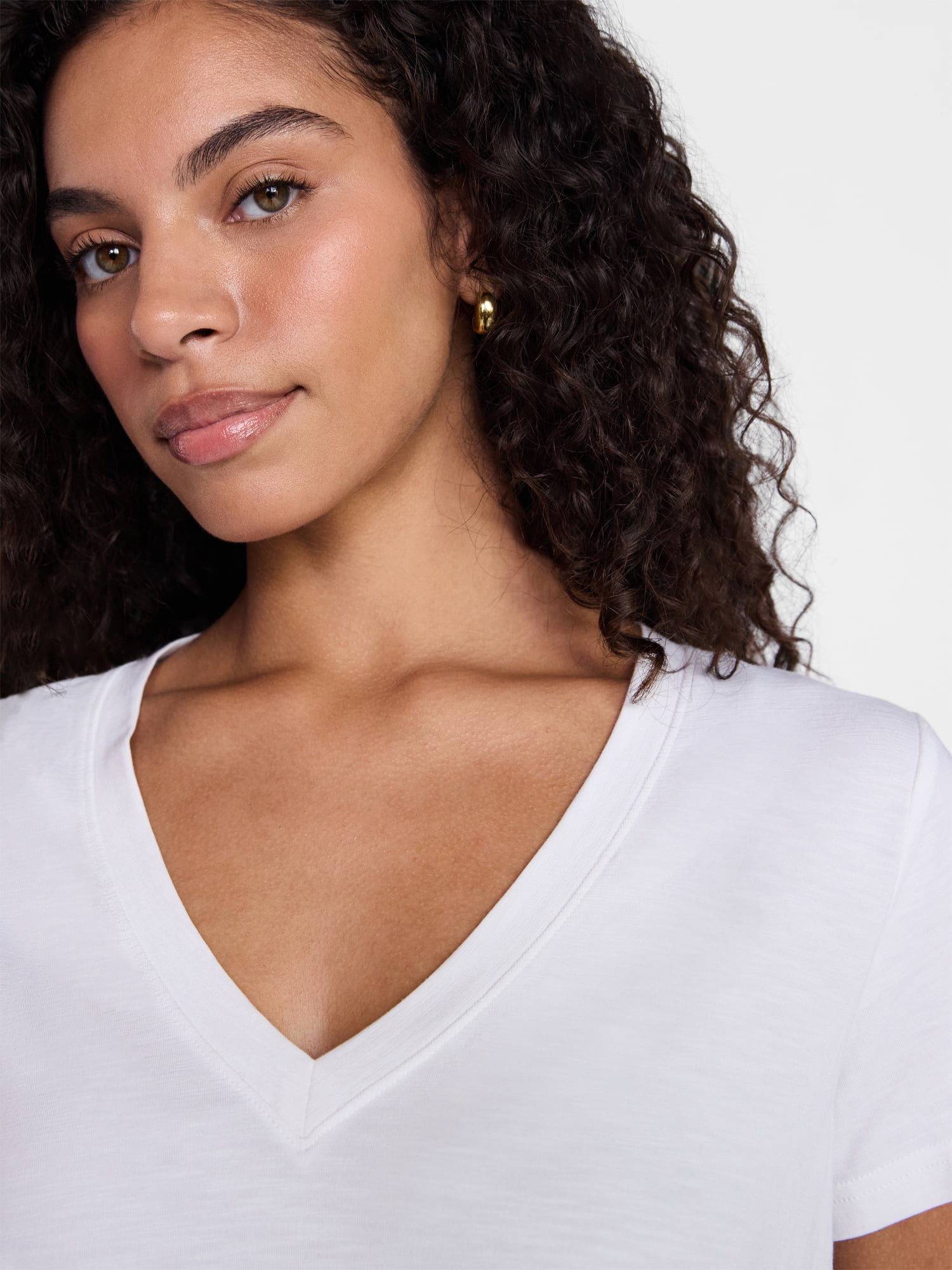 Time and Tru Women’s V-neck Slub Tee with Short Sleeves, Sizes 1X-4X