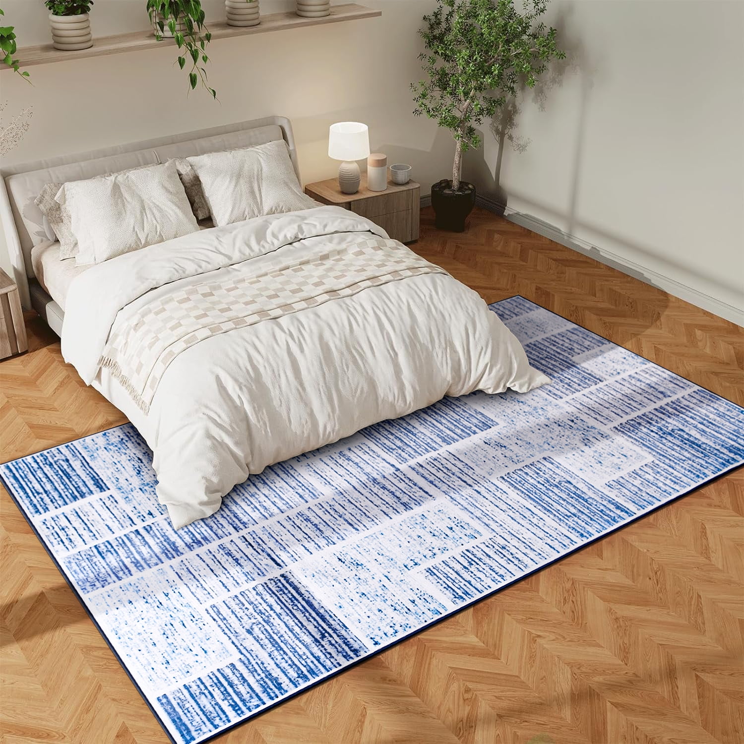 YJ.GWL Soft Retro Rugs Fluffy Modern Area Rug Carpet for Living Room Bedroom Home Decor Floor Mat,5'x8',Blue
