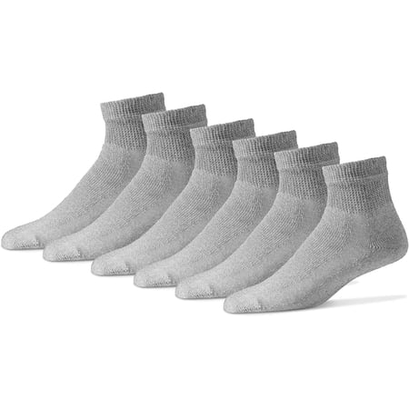 MDR Diabetic Quarter Length Socks (3 Pair Pack) Seamless Cotton Blend Made in USA (13-15, Grey)