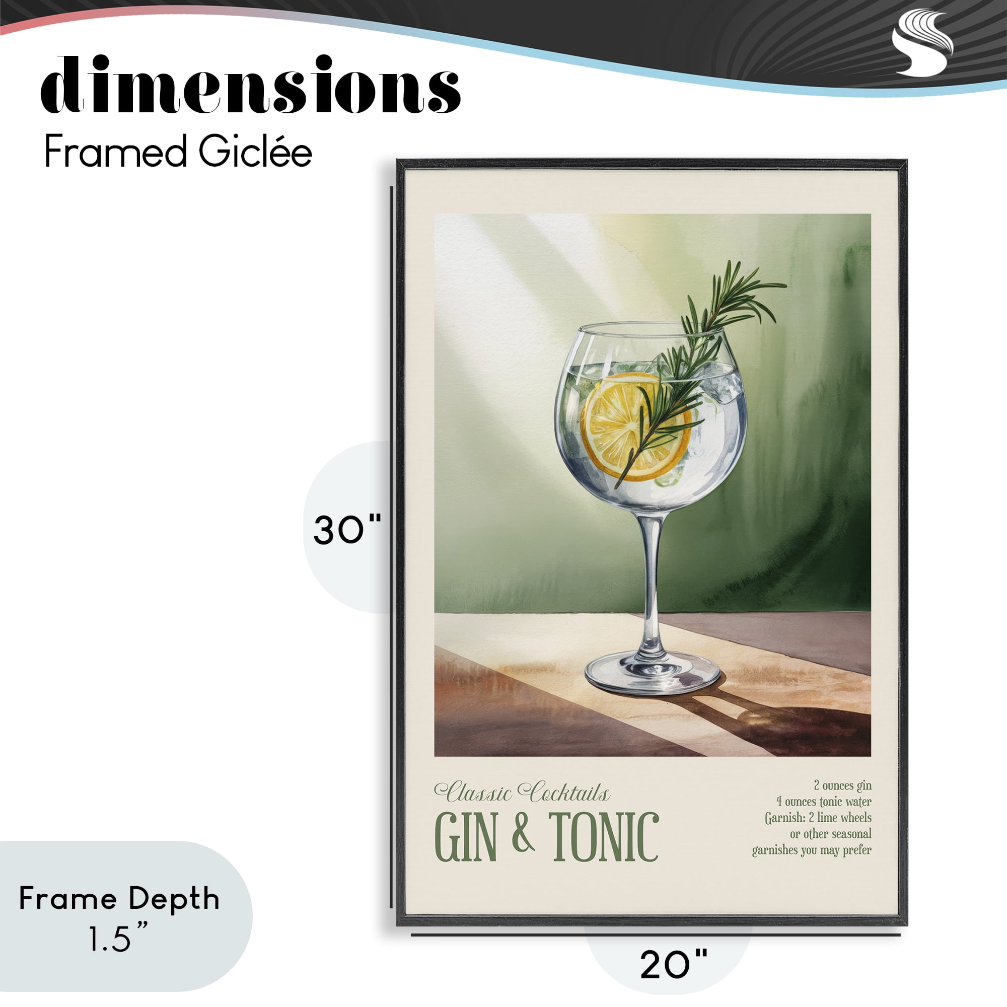 Stupell Industries Gin & Tonic Sun Rays Black Framed Giclee Art, design by Andreas Magnusson