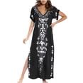 thumbnail image 1 of Fshaion Robe d'Été pour Femmes 2024 Grande Taille Décontractée à Col en V Fendue à Manches Courtes Robes Imprimées Liquidation à Moins de 10!, 1 of 8