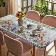 thumbnail image 3 of Spring Botanical Table Cloths for 4 Foot Rectangle Tables, Vintage Black Plaid Brown Wooden Grain Patio Waterproof Elastic Fitted Tablecloths, Washable Rectangular Table Cover for Camping, 3 of 8