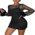 thumbnail image 1 of Filet de Pêche Mini-Robe pour Femmes Manches Longues Manches Longues Mesh Brillant Couvrir Clubwear, 1 of 6