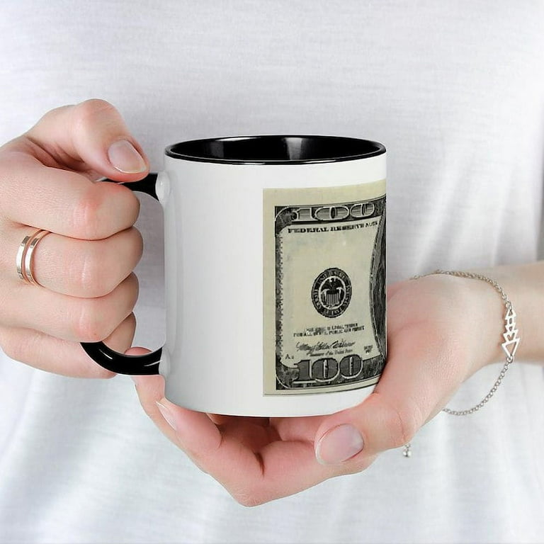 Cafepress - 100 Dollar Bill Mug - 11 oz Ceramic Mug - Novelty Coffee Tea Cup, Size: Small