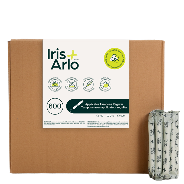 Iris + Arlo Organic Tampons, 100% Cotton | Regular (600 Count) Glossed Cardboard Applicator