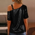thumbnail image 4 of Miluxas Womens Sparkly Sequin Tops Short Sleeve Glitter Party Dressy Blouse Cold Shoulder Shirt Evening Club Outfit Black XXL(XXL), 4 of 9