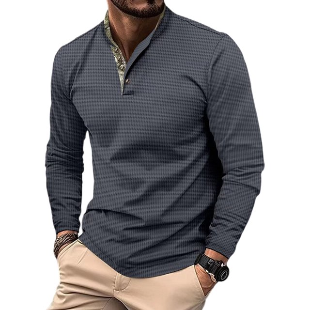 Fashnice Chemise Homme Manches Longues Col Polo Coupe Régulière T-Shirts de Travail Gris Foncé L