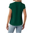 thumbnail image 4 of Womens Tops Dressy Casual Textured Blouses Tulip Cap Short Sleeve Shirts V Neck Button Up Summer Spring Work Tshirt Clothes Dark Green XL, 4 of 4