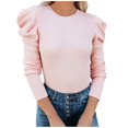 thumbnail image 2 of TIHLMK Long Sleeve Blouse Shirt Deals Clearance Women's Casual Fashion Comfortable Solid Color Round-Neck Long Sleeve Tops Blouse Pink, 2 of 8