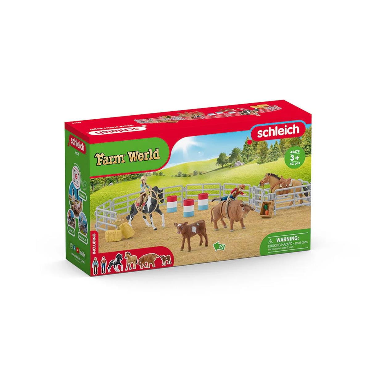 Schleich Rodeo Show - 42PC Western Riding Playset with Cowboy, Cowgirl, Horses and Calf - Barrel Racing and Rodeo Toys for Kids 5+ - 42577