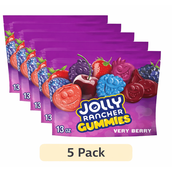 Jolly Rancher Gummies Very Berry Assorted Fruit Flavored, Soft & Chewy Gummy Candies, 13-Ounce Resealable Bag (Pack of 5)