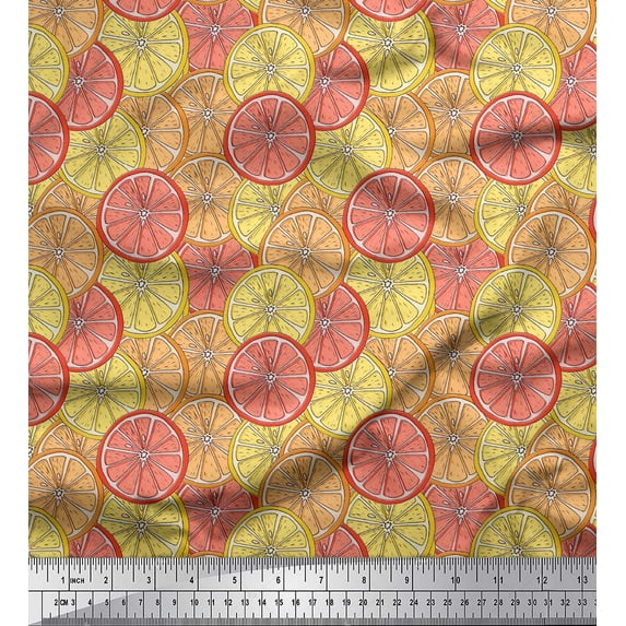 Soimoi Orange Cotton Duck Fabric Lemon Slice Vegetable Print Fabric by the Yard 42 Inch Wide