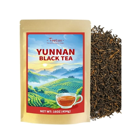TeeLux Black Tea Loose Leaf, Premium Yunnan Black Tea, Floral Aroma, Smooth & Full-bodied Taste, 16oz