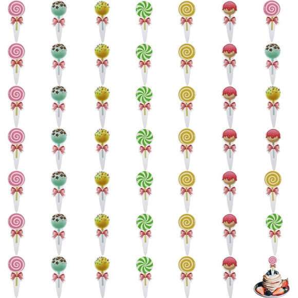 ZOUSSIQI 48 PCS Lollipop Cupcake Toppers for Candyland Party Decorations, Boys Girls Birthday Candy Land Birthday Party Supplies Favors CA919-93339