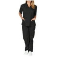 thumbnail image 4 of Uniforme de trabajo de enfermería con cuello en V y bolsillos de color sólido europeo y americano para mujer, 4 of 4