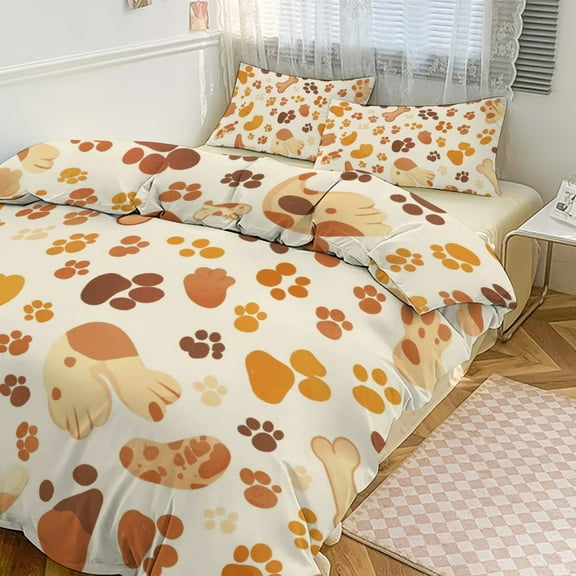 Animal Dog Paw 3 Pcs Soft Bedding Set, Includes 1 Duvet Cover with Zipper And 2 Pillow Shams Animal Dog Paw 86"x70"