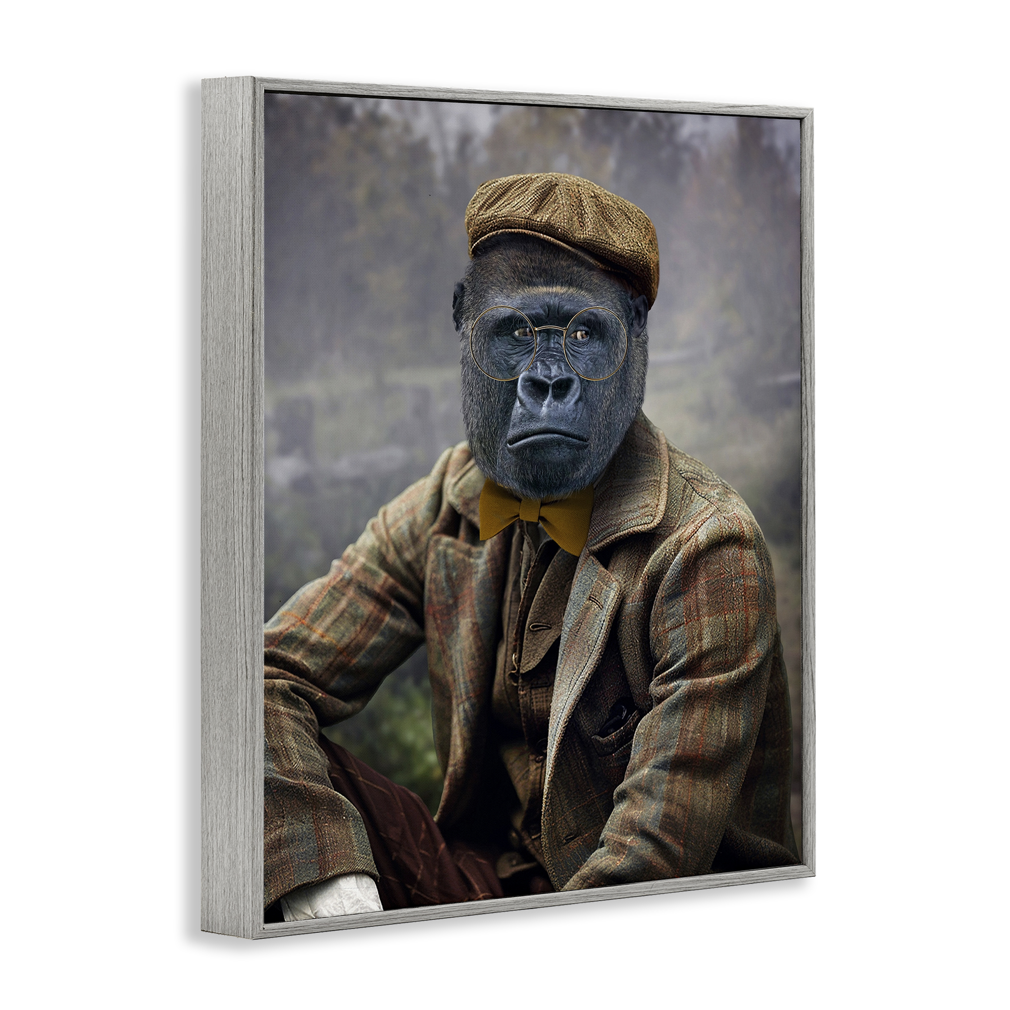Stupell Industries Vintage Gorilla Portrait Animals & Insects Painting Gray Framed Art Print Wall Art, 11 x 14
