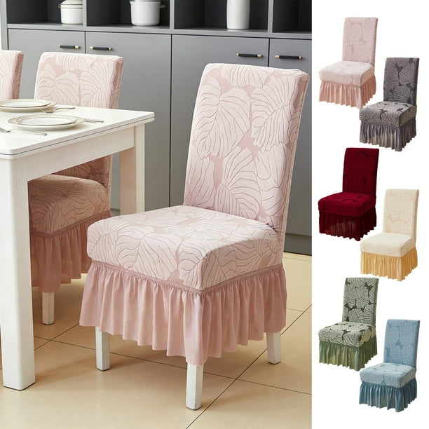 Fundas De Silla De Poliéster Fundas elásticas para sillas de comedor de una pieza, estilo falda gruesa, de jacquard beige, para decoración del hogar, 1 unidad. JASKFLY