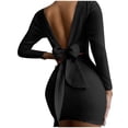 thumbnail image 1 of Mode Femmes Automne Ceinture Solide Manches Longues Dos Nu Mini Derss, 1 of 5