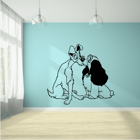 Lady And The Tramp Sweet Portrait Silhouette Disney Cartoon Character Wall Sticker For Kids Boys Girls Room Bedroom Cute Fun Home Decal Design Stickers Wall Art Vinyl Decoration Size (30x30 inch)