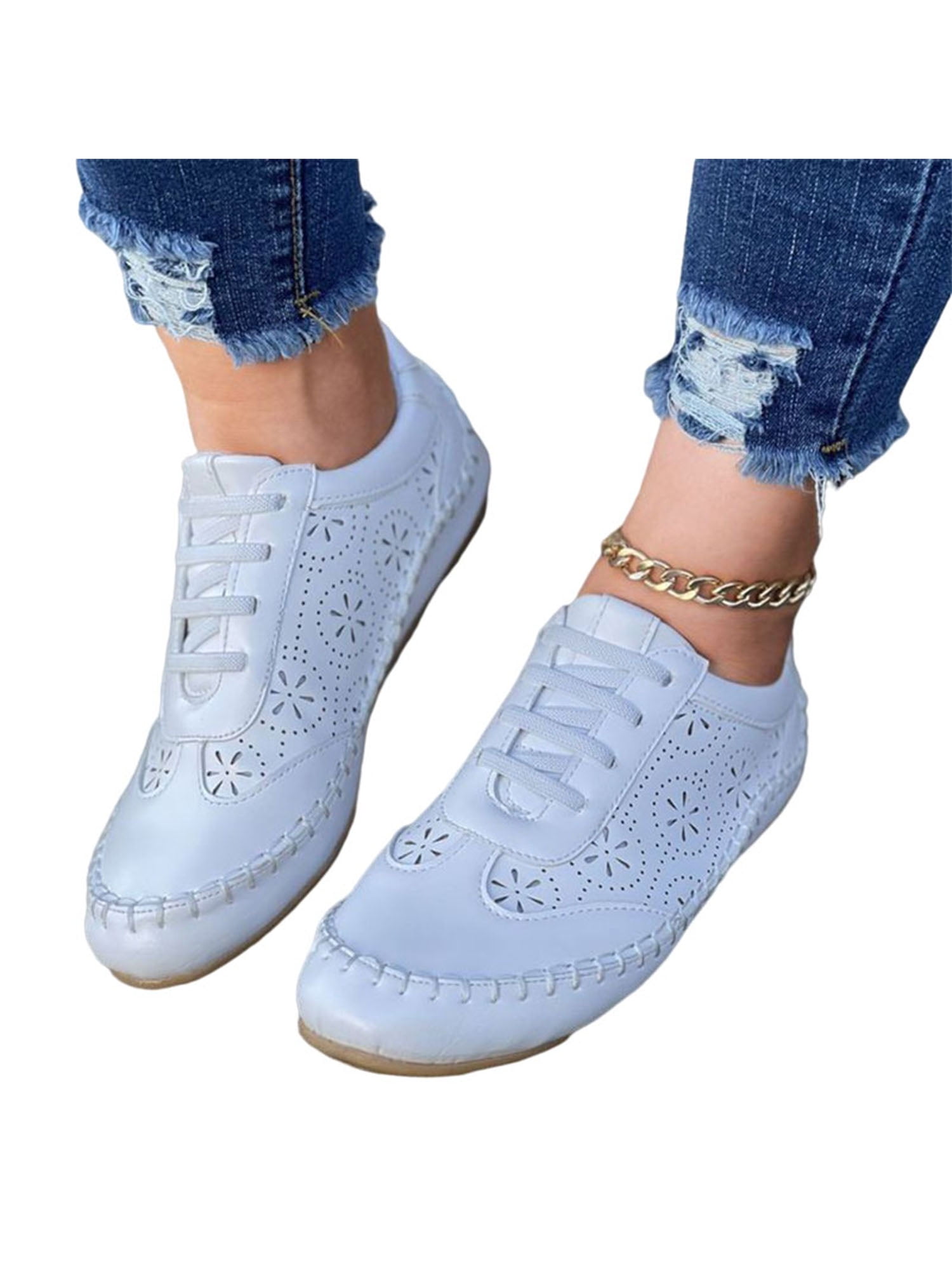 Womens Hollow Summers Wedge Platform Sneakers Creepers Lace Up Shoes Breathable 