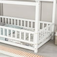 thumbnail image 4 of Twin Size House Bed with Roof and Fence Guardrails, Twin Size Floor Bed with Pine Wood Frame, Playhouse Bed for Children Girls and Boys, No Bed Slats, White, 4 of 8