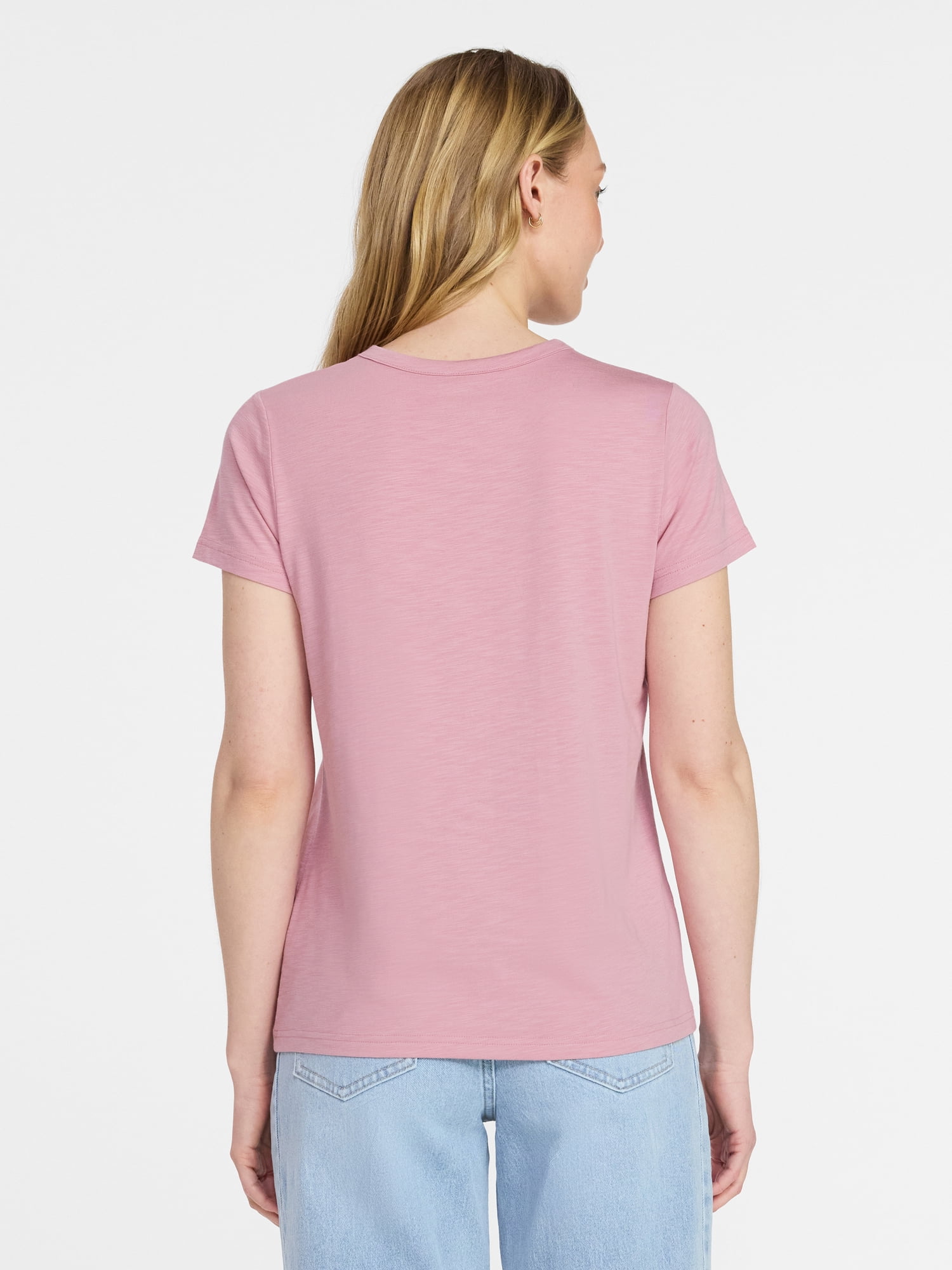 Time and Tru Women's Slub Crewneck Tee with Short Sleeves, Sizes XS-XXXL