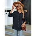 thumbnail image 3 of Womens Cable Knit Light-Weight Shacket Button Down Shirts Long Sleeve Casual Oversized Blouses Tops Navy Blue M, 3 of 8