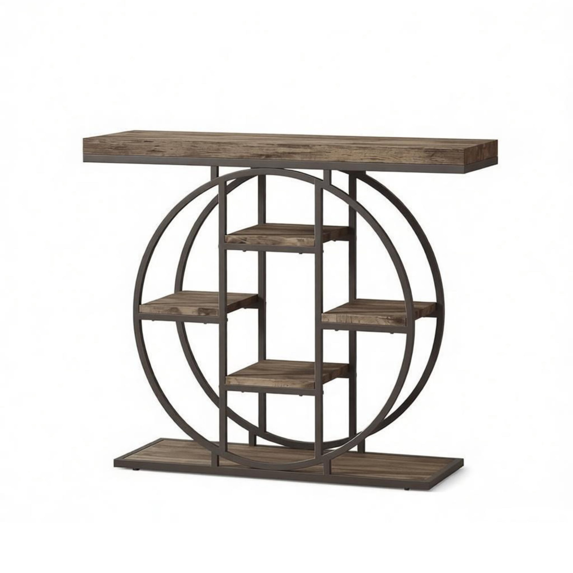 Industrial Sofa Table 39.4" Console Table with Storage Shelves Rustic Oak Finish for Living Room Hallway