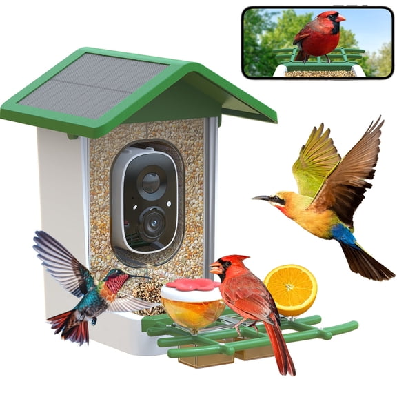 Smart Bird Feeder with Camera, Solar Powered Birdhouse Camera with AI Bird Recognition, Outdoor Wireless WiFi Bird Feeder with Live Video, Fun Gift for Mom, Grandma, Daughter