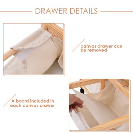 Wood Hamper 2 Section Storage Shelf Unit W 4 Fabric Drawers Home