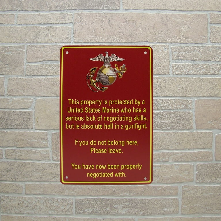 Funny Military USMC Lacks Negotiating Property Protected Marine Tin Metal Sign Funny Military USMC Lacks Negotiating Property Protected Marine Tin Metal Sign