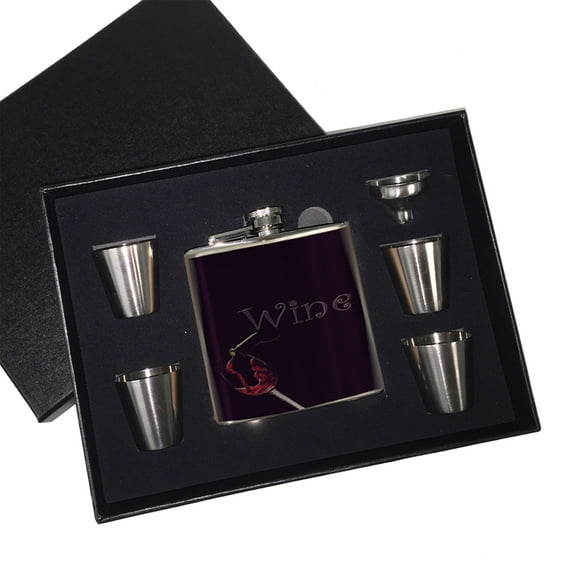 KuzmarK 6 oz. Stainless Steel Flask Set in Black Presentation Box -  Wine