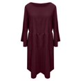 thumbnail image 3 of CHOK Cyber&Monday Deals Robes pour Femmes 2023 Manches Évasées Tunique Fluide Smockée en Coton Lin Robes Manches 3/4 Col Rond Solide Été Mini Robe Formelle Café TTTTG Liquidation un, 3 of 5
