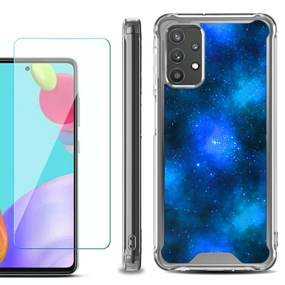Shockproof Bumper Phone Case for Samsung Galaxy A52 5G, with Tempered Glass Screen Protector, by OneToughShield ® - Cosmos/Stars