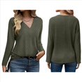thumbnail image 3 of Camisa de Larga de Otoño para Mujer, Cuello en V, Jersey de Punto, Túnica, Camisa Formal Informal para Mujer Verde M, 3 of 7