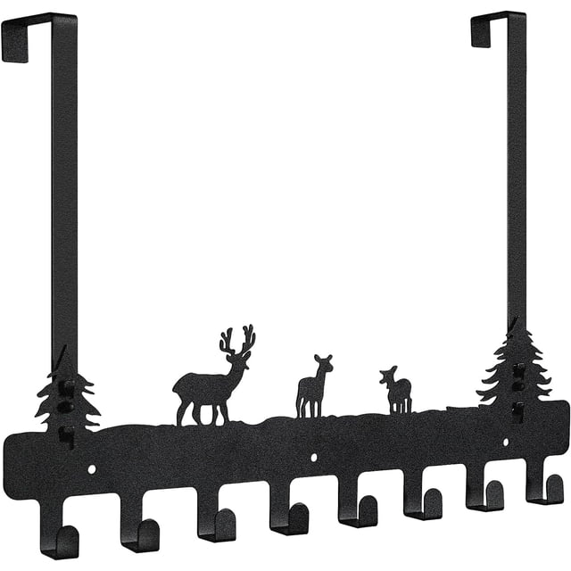 Elegante perchero de pared, ganchos decorativos con motivos de animales para una decoración agradable del hogar, diseño exclusivo de hierro de alta calidad para baño, entrada, dormitorio (negro, 8