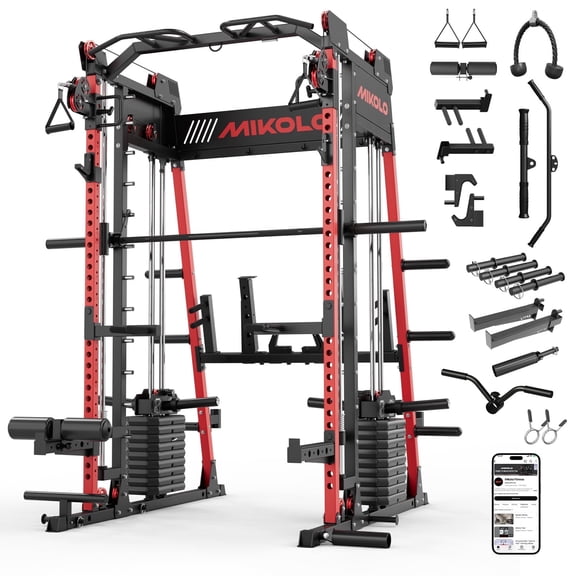 Mikolo M11 Smith Machine Home Gym, 2200LBS Power Rack with Functional Trainer, Cable Crossover, LAT Pulldown, Low Row, Landmine and Plate Storage for Full Body Strength Training