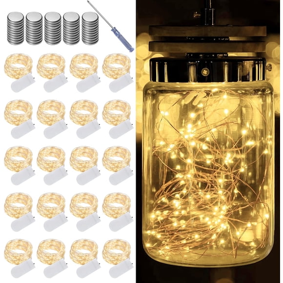 Cadena de luces LAMPHOME, 20 unidades, 20 LED, 2 m, cable plateado, blanco cálido