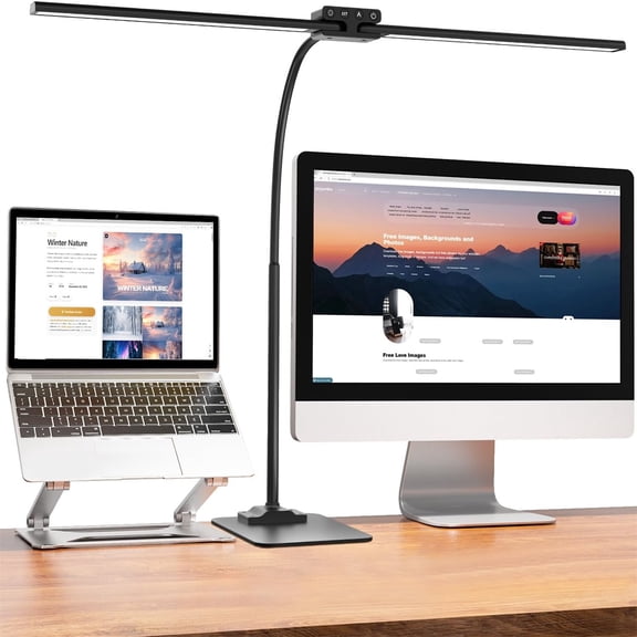 24W 31.5IN Architect Double Head Desk Lamps for Home Office,Dimmable & 6 Color Modes Extra Bright Modern Table lamp with Base,Overhead Computer Lighting for Workbench Monitor