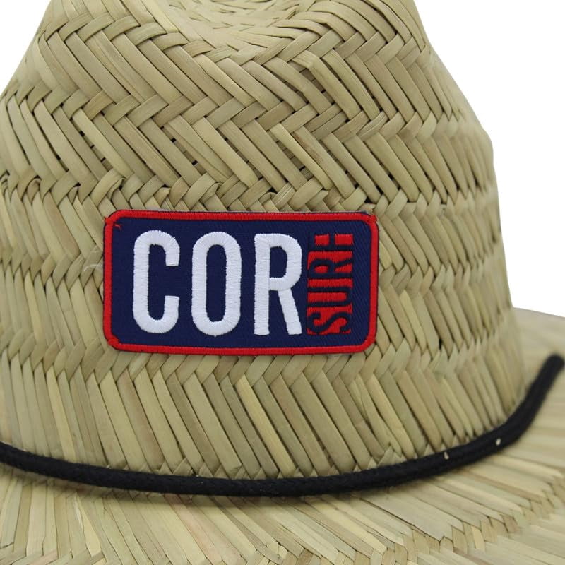 Straw Beach Hat - UPF 50+ Cotton Patriotic Under Brim Lifeguard with Drawstring- Large