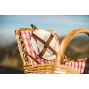 سلة نزهة بيكاديللي من الخيزران على الطراز الإنجليزي العتيق لشخصين مع خدمة ديلوكس كاملة وتصميم بغطاء مزدوج ونمط منقوش باللونين الأحمر والأبيض