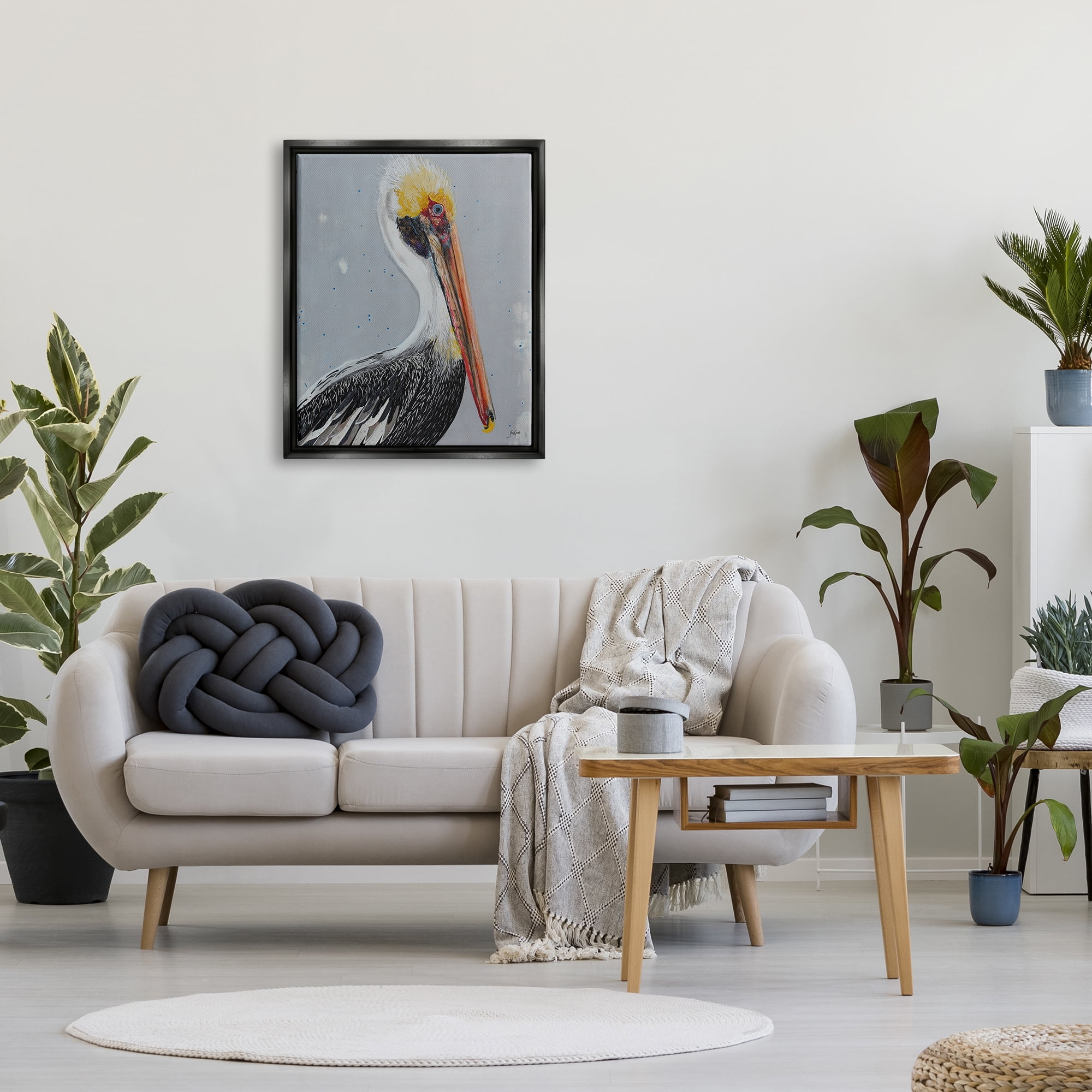 Stupell Industries Nautical Pelican Portrait Animals & Insects Painting Black Floater Framed Art Print Wall Art, 25 x 31